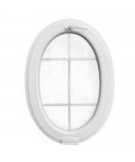 Oval Fenster Kipp Weiss mit Innenliegenden Sprossen und Estetic3D Scharnier
