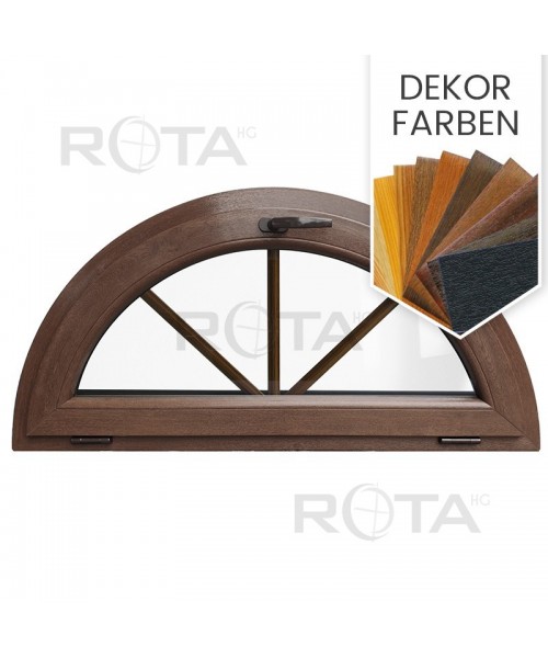 Halbrundfenster Kipp Dekorfarbe Holzstruktur mit innenliegenden Sprossen