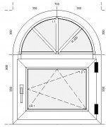 Bogen Dreh-Kipp Fenster 700x900 Weiss Kunststoff mit Sprossen