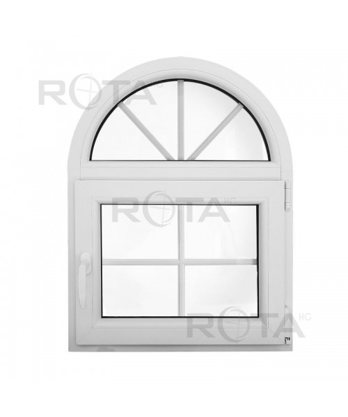 Bogen Dreh-Kipp Fenster 700x900 Weiss Kunststoff mit Sprossen v2