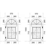 Bogen Dreh - Kipp Fenster 570x1000 Dekorfarbe Kunststoff mit Sprossen