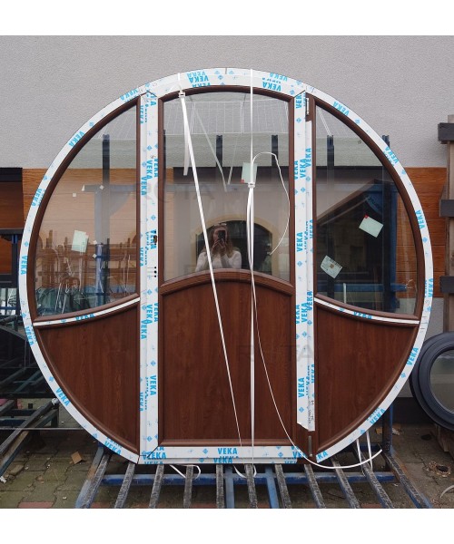 Bogen Runde Fenster 2100x2000 Nussbaum aus Kunststoff