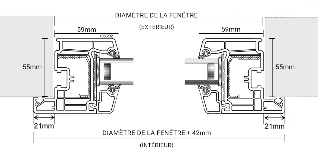 Dimensions de la fenêtre ronde 550-1500  avec collerette